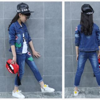 Set jean thêu hoa bé lớn