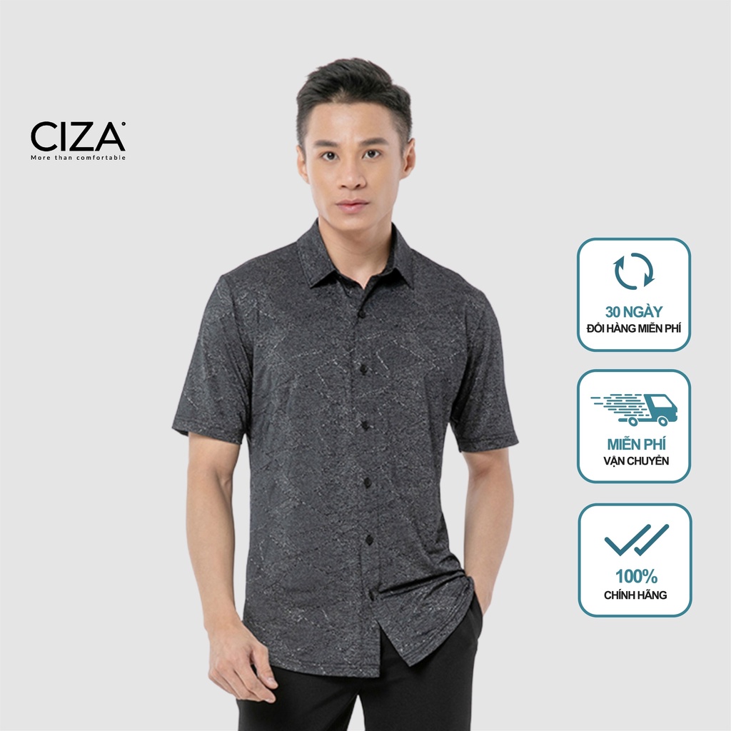 Áo sơ mi thời trang nam ngắn tay slim fit màu Xám in chìm CIZA AMNS06 phong cách công sở
