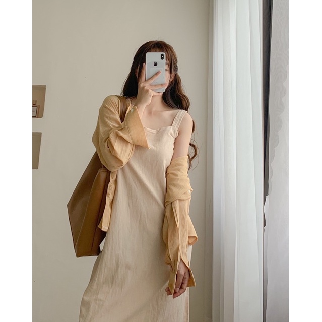 Set váy dây bản kèm sơ mi nhăn 656