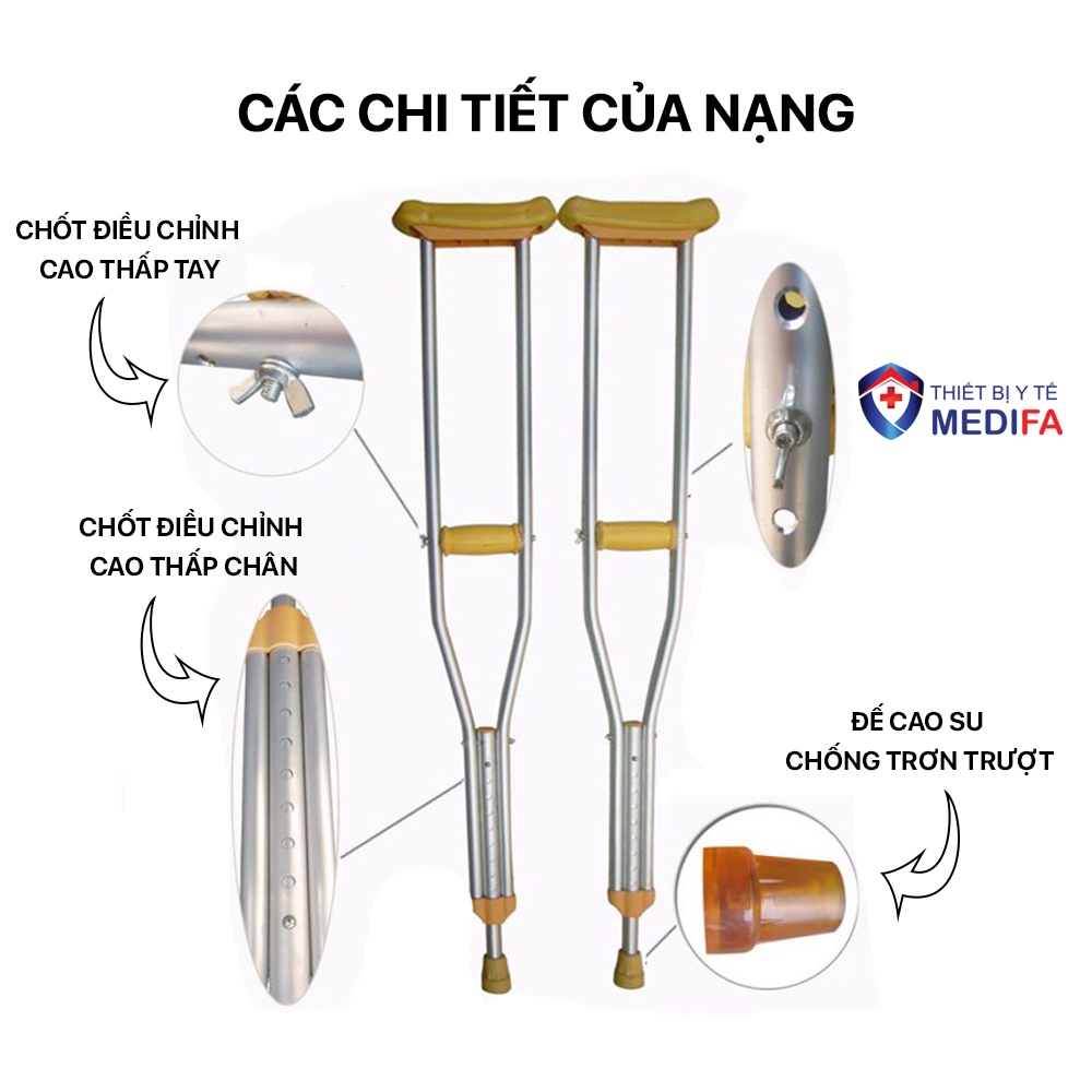 Nạng Chống Nách Hợp Kim Nhôm Akiko_Trẻ em và Người lớn, chuẩn chính hãng nhập khâu