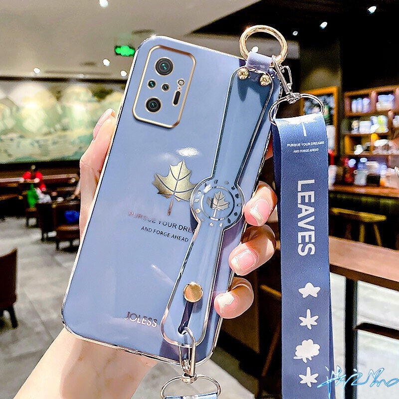 Ốp Điện Thoại Họa Tiết Lá Phong Có Dây Đeo Cổ Tay Cho Redmi Note 11 11S 10 Pro 9 Pro 9S 8 Pro 7 Pro