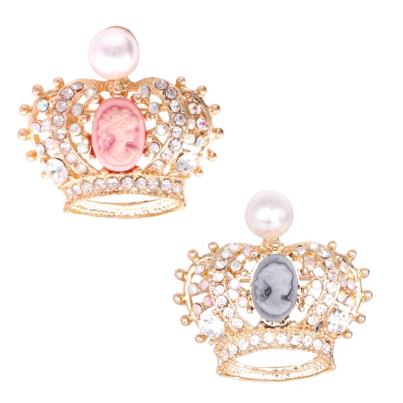 Ghim Cài Áo Hình Vương Miện Đính Đá Và Ngọc Trai Nhân Tạo Sang Trọng