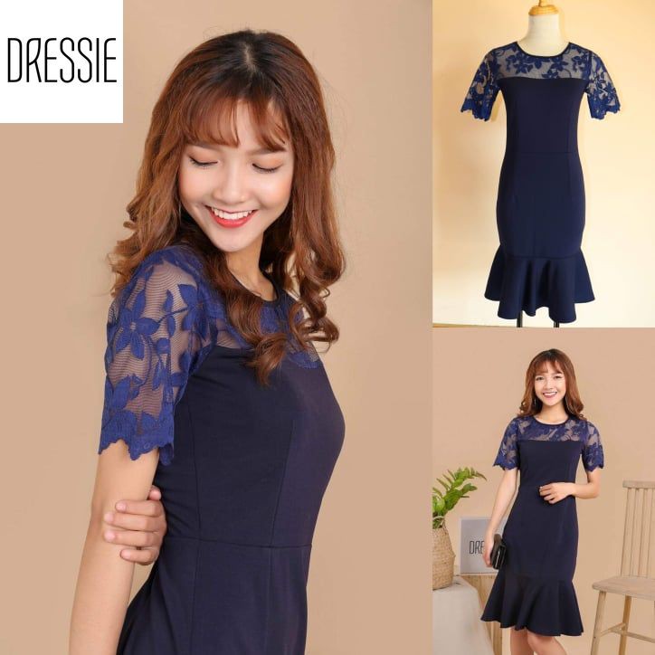 Áo Váy Đầm Ôm Body DRESSIE Đuôi Cá Công Sở Dạo Phố Dự Tiệc Thời Trang Nữ Xinh Xắn Phối Ren - DB71 (Xanh)