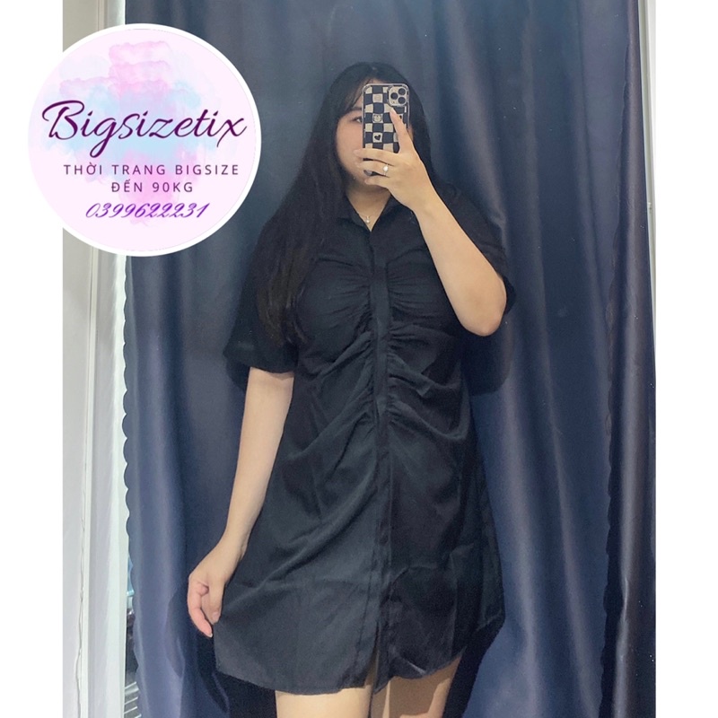 BIGSIZE Đầm sơ mi nhún nẹp thanh lịch bigsize 50-90kg mẫu chụp thật 100%