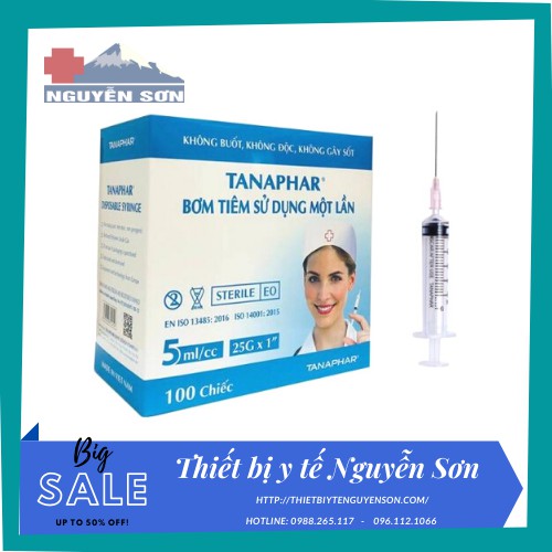 Bơm kim tiêm 5ml/cc Tanaphar dùng 1 lần giá sỉ - thiết bị y tế Nguyễn Sơn