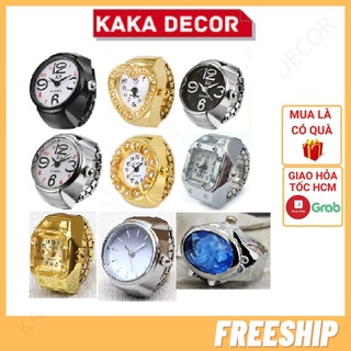 Nhẫn đồng hồ nam nữ, đồng hồ đeo ngón tay độc đáo mạ vàng đính đá làm trang sức đẹp