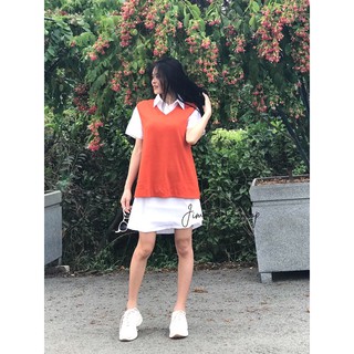 Sét sơ mi giấu quần phối áo gile len - freesize