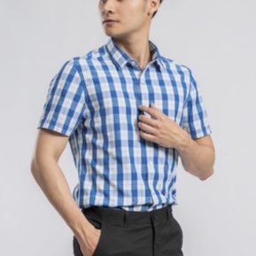 Áo sơ mi nam công sở Aristino tay ngắn màu trắng caro xanh dáng Slim fit chất sợi sồi thời trang ASS008S9