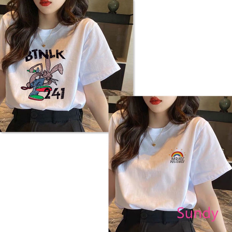 Áo Thun Ngắn Tay In Họa Tiết Hoạt Hình Xinh Xắn Theo Phong Cách Mùa Hè Hàn Quốc Dành Cho Nữ