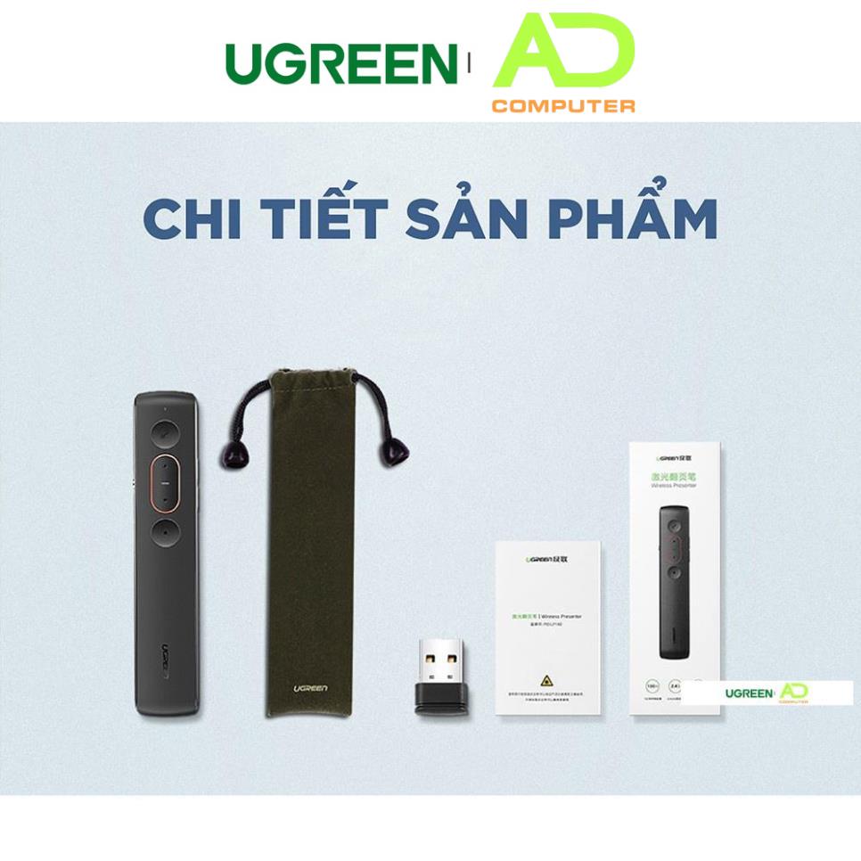 Bút trình chiếu PowerPoint Laser hãng UGREEN LP180 60327 không dây điều khiển từ xa 100m (sử dụng pin AAA)