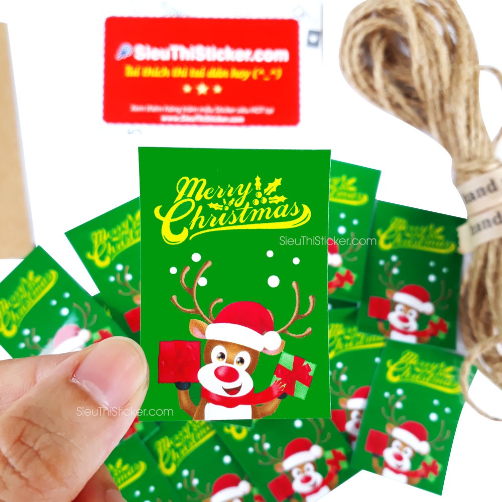 Tem giấy tuần lộc dán hộp quà Giáng sinh Noel hai màu Xanh lá/Đỏ MCTL02 trang trí dịp giáng sinh, niêm phong hộp quà