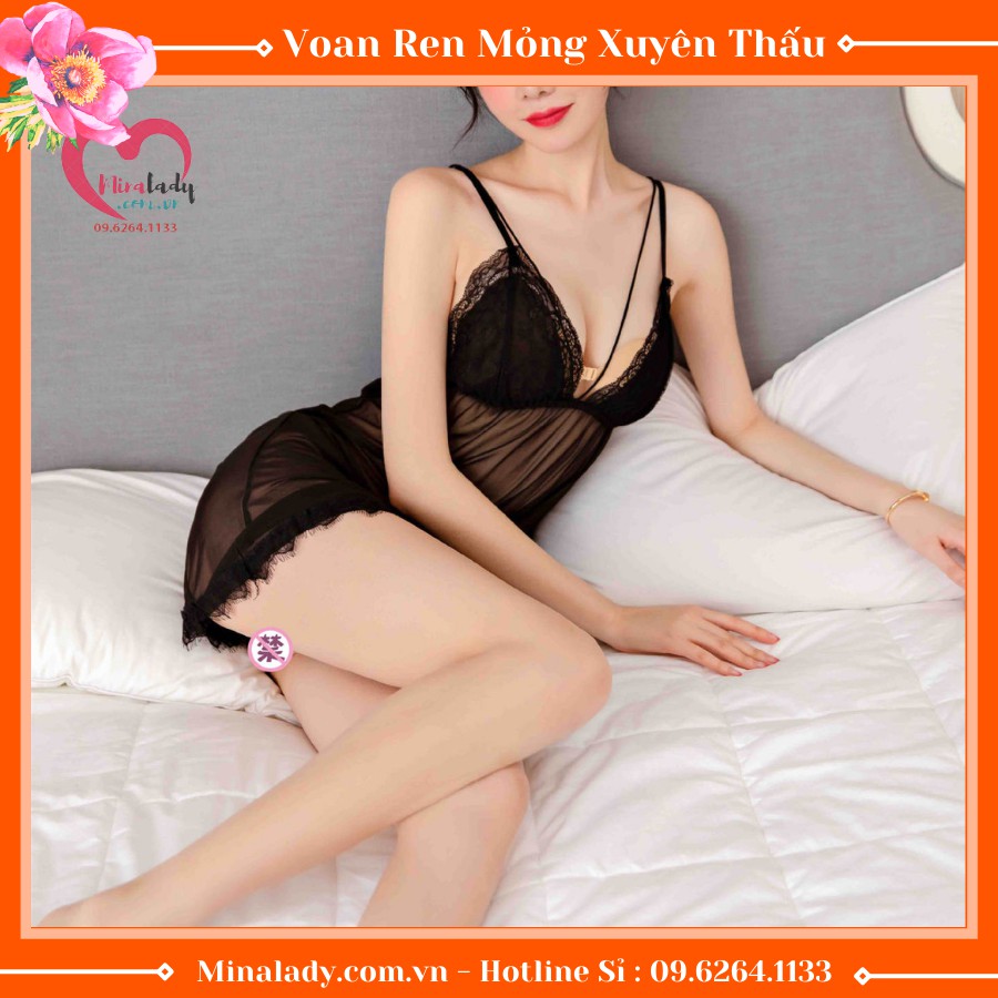 Đồ Ngủ Sexy -Đầm Ngủ  Sexy 2 Dây Và Quần Lót Lọt Khe Xuyên Thấu Bigsize Nữ Gợi Cảm Dê Thương Voan Lụa Ren Mỏng SX MOI | BigBuy360 - bigbuy360.vn