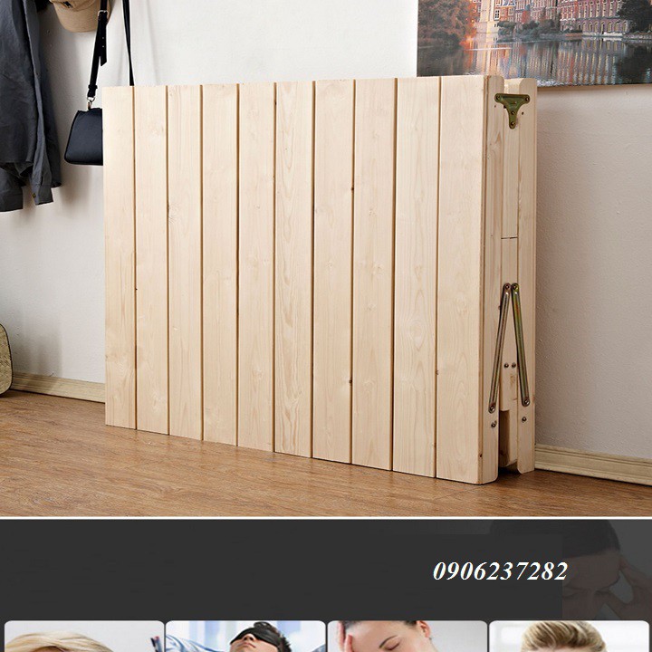 Giường xếp gỗ thông 80cm tặng đệm - giường gỗ thông xếp gọn, giường ngủ gỗ thông xếp gọn, giường xếp thông minh