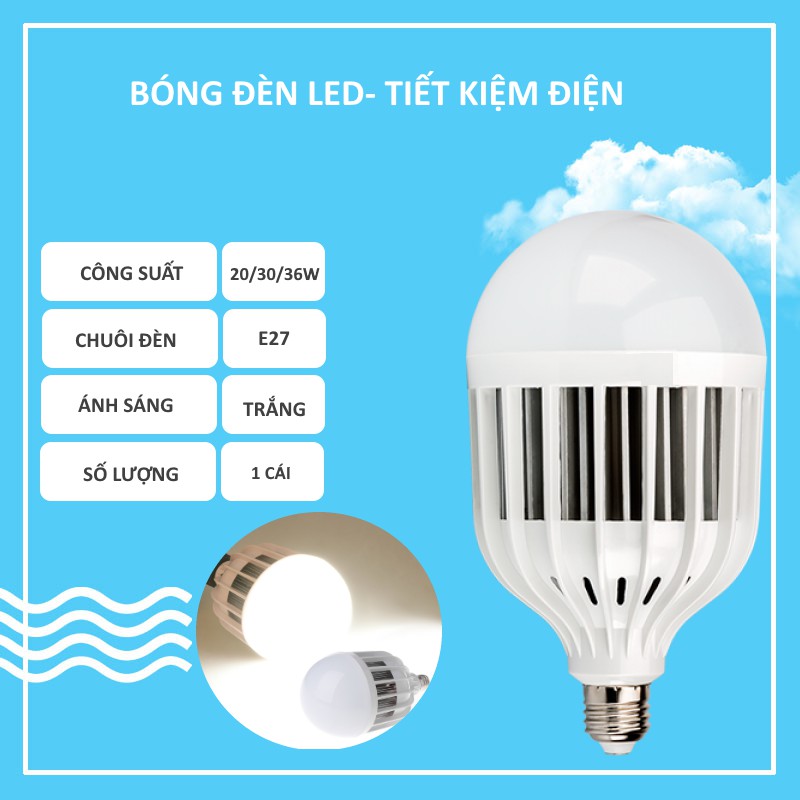 Bóng Đèn Led Bulb Tròn 20W 30W 36W Tản Nhiệt Tiết Kiệm Điện (Ánh sáng trắng)