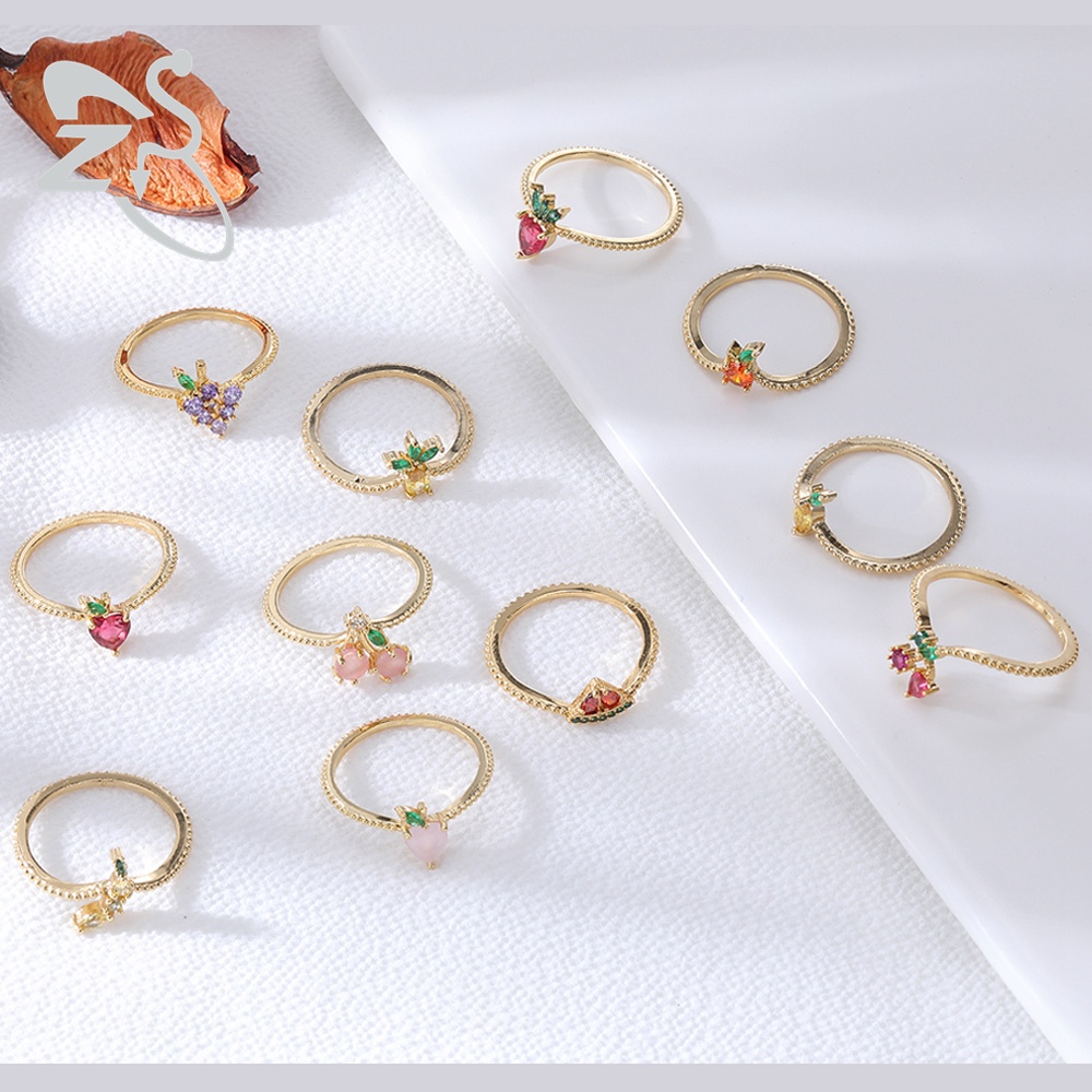 1 nhẫn đính đá zircon nhiều màu sắc họa tiết trái cây dễ thương cho nữ