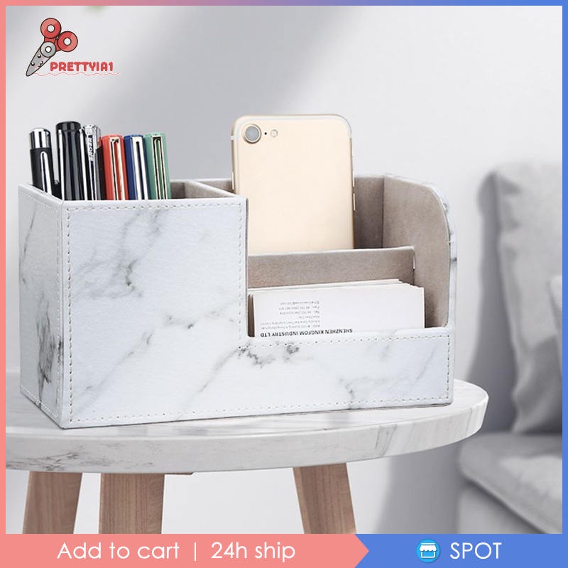 Hộp Đựng Bút / Đồ Trang Điểm Để Bàn Bằng Da Pu Màu Trắng Prettyia1