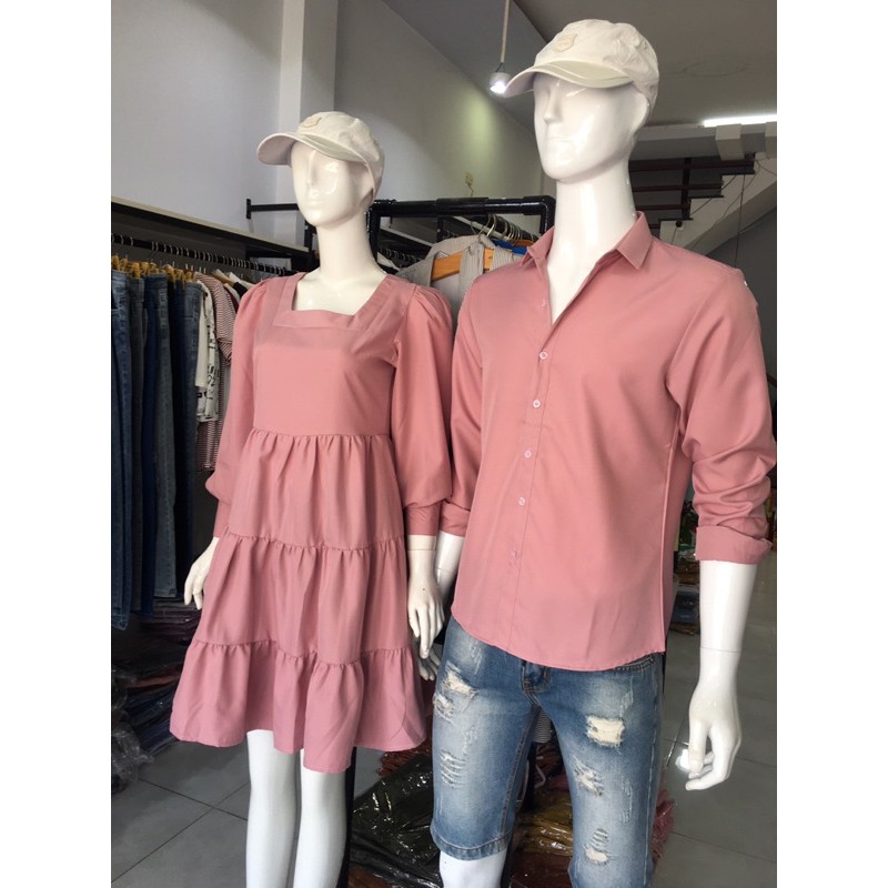 SET ĐỒ ĐÔI NAM NỮ ĐẸP COUPLE TINA SET ĐỒ CẶP NAM NỮ - DÁNG VÁY BABY DOLL MÀU HỒNG PASTER SIÊU XINH CHO CÁC CẶP ĐÔI