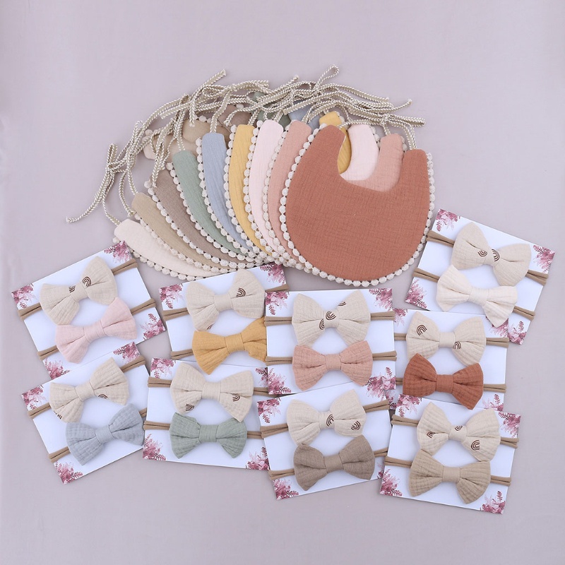 Tạp Dề Cotton Kèm 2 Băng Đô Nơ Xinh Xắn Dành Cho Bé