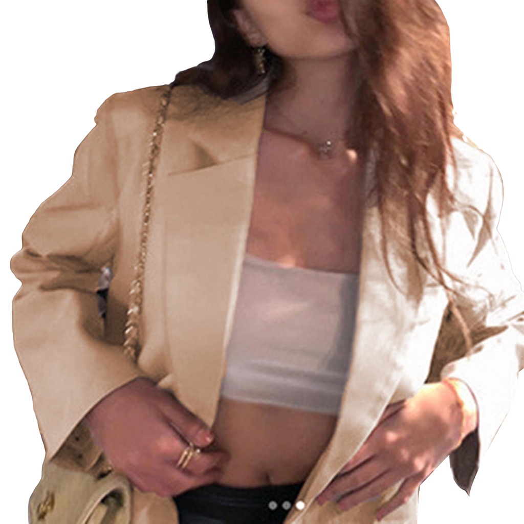 Áo Khoác Blazer Màu Trơn Tay Dài Dáng Rộng Thời Trang Cho Nữ