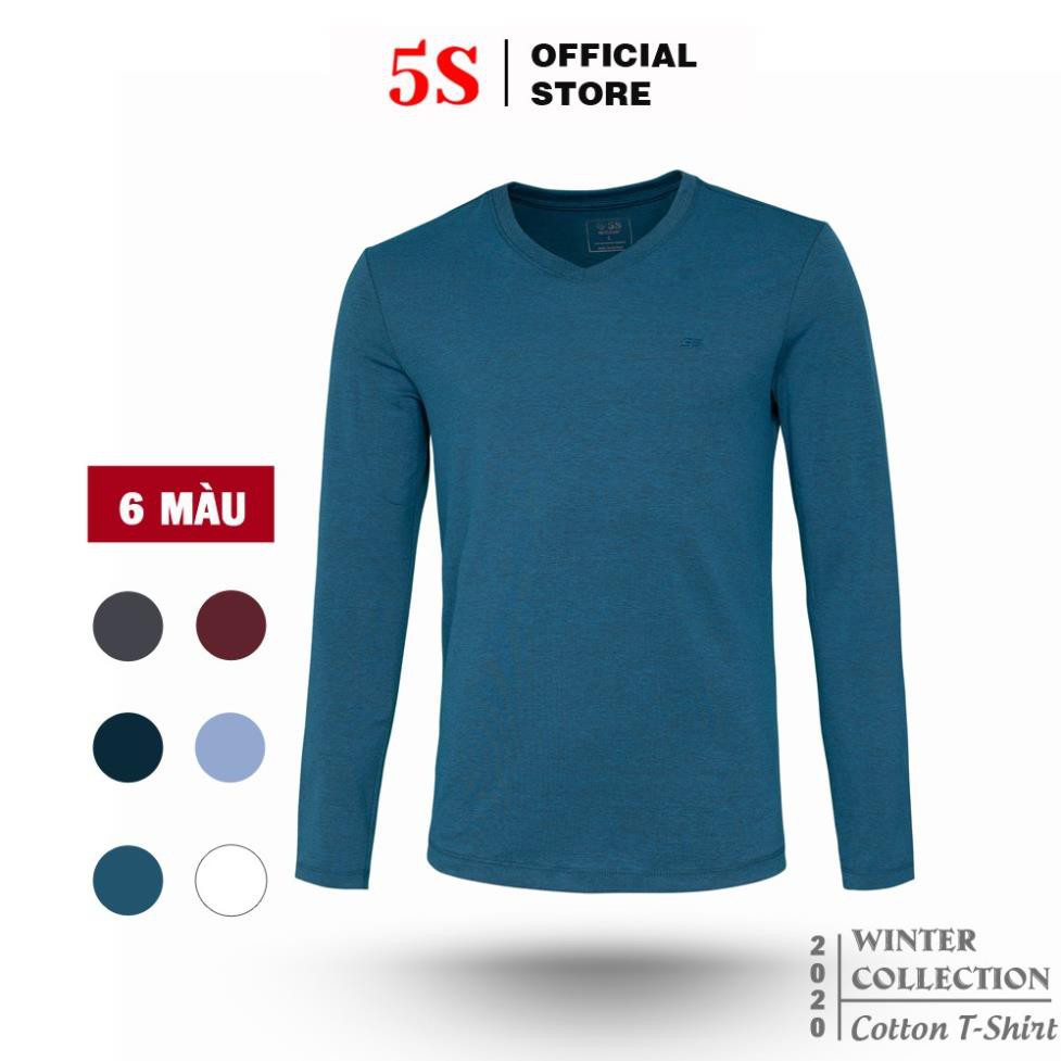 Áo Phông Nam Dài Tay Cổ Tim 5S (6 màu), Vải Mềm Mịn, Co Giãn Thoải Mái, Phom Ôm Trẻ Trung (DT-02) . '