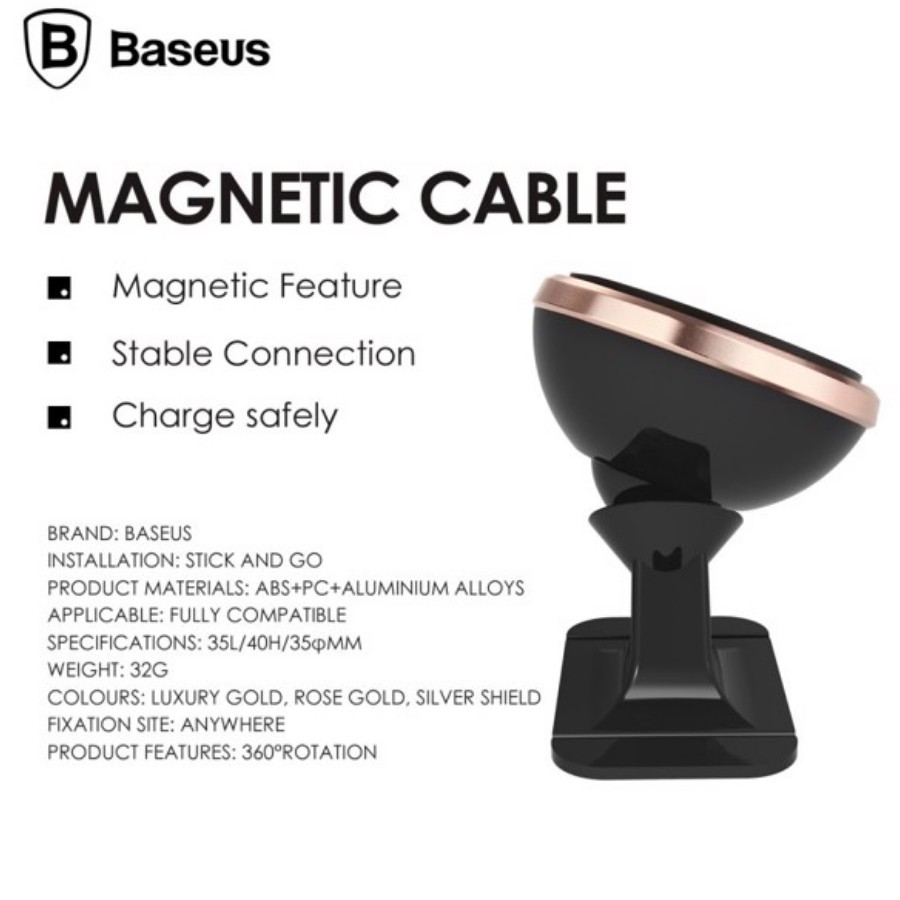 [Chính hãng-Sẵn] Bộ đế giữ điện thoại nam châm dùng cho xe hơi Baseus 360-degree Rotation Magnetic Mount Holder LV479 PA