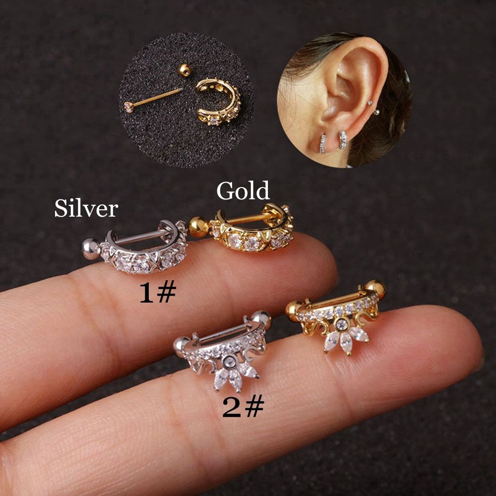 Khuyên xỏ sụn tai hình hoa đính đá zircon bằng thép không gỉ thời trang