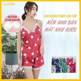 Bộ ngủ lụa 2 dây có mút ngực tháo rời