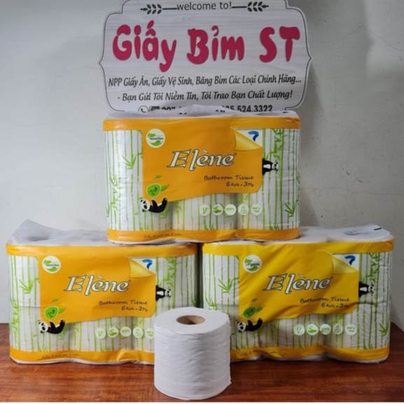 Giấy vệ sinh Elene tre gấu trúc 3 lớp 6 cuộn chính hãng cao cấp cho quán ăn, nhà hàng