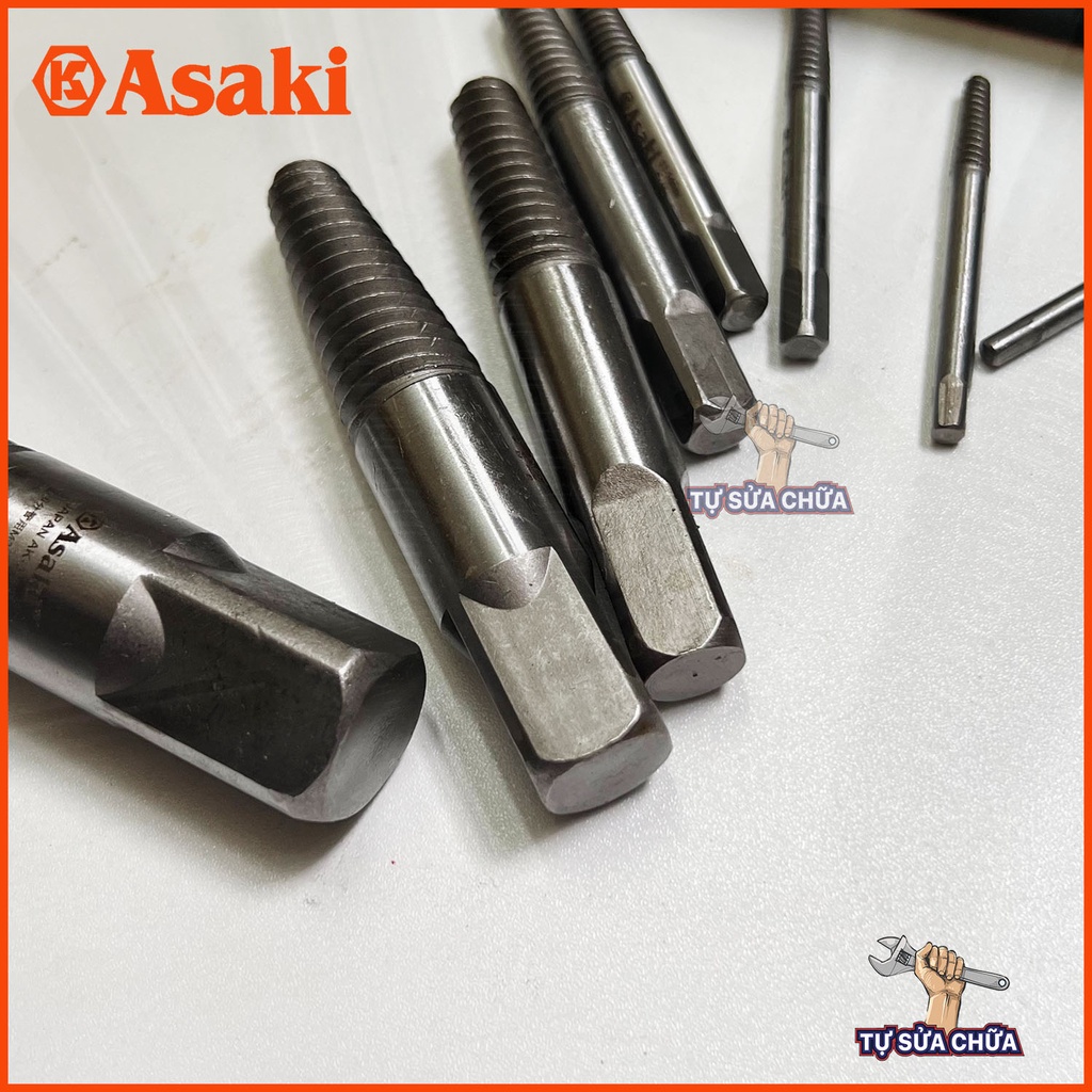 Bộ 8 mũi ren chuyên tháo bu lông, ốc vít, ống nước gãy, nhờn ren loại xịn chính hãng Asaki AK-3698