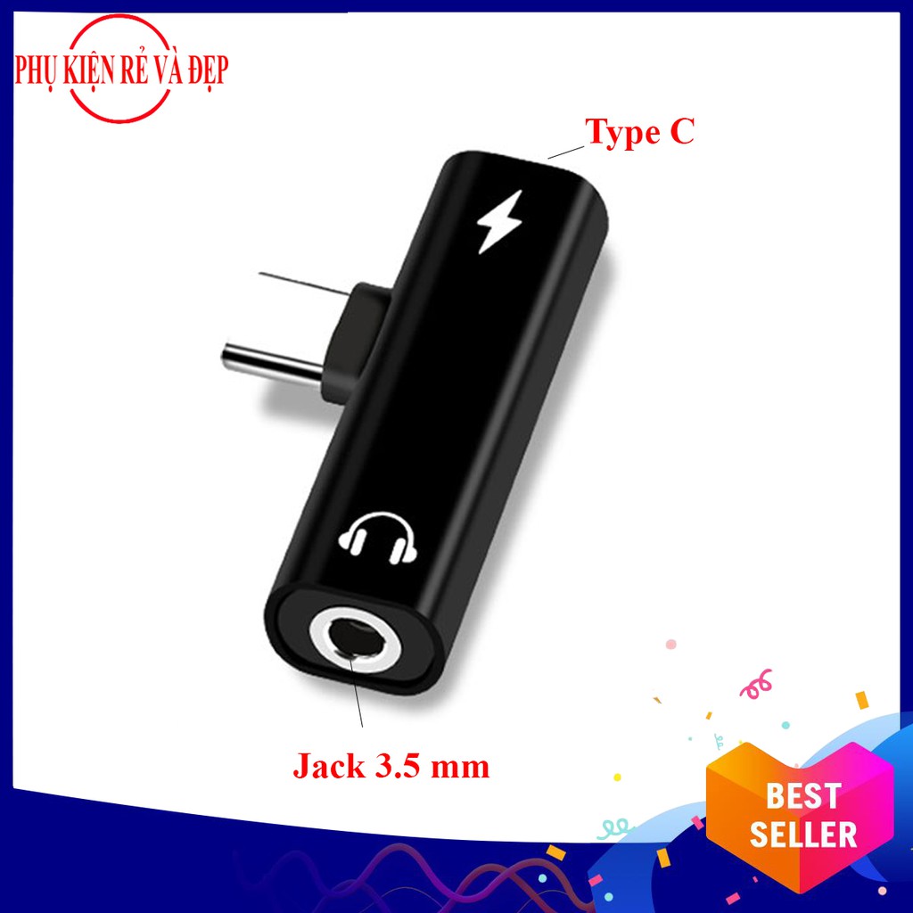 Đầu chuyển đổi chia cổng Type-C âm thanh thành jack tai nghe 3.5mm và sạc Type-C dành cho dòng android Type C