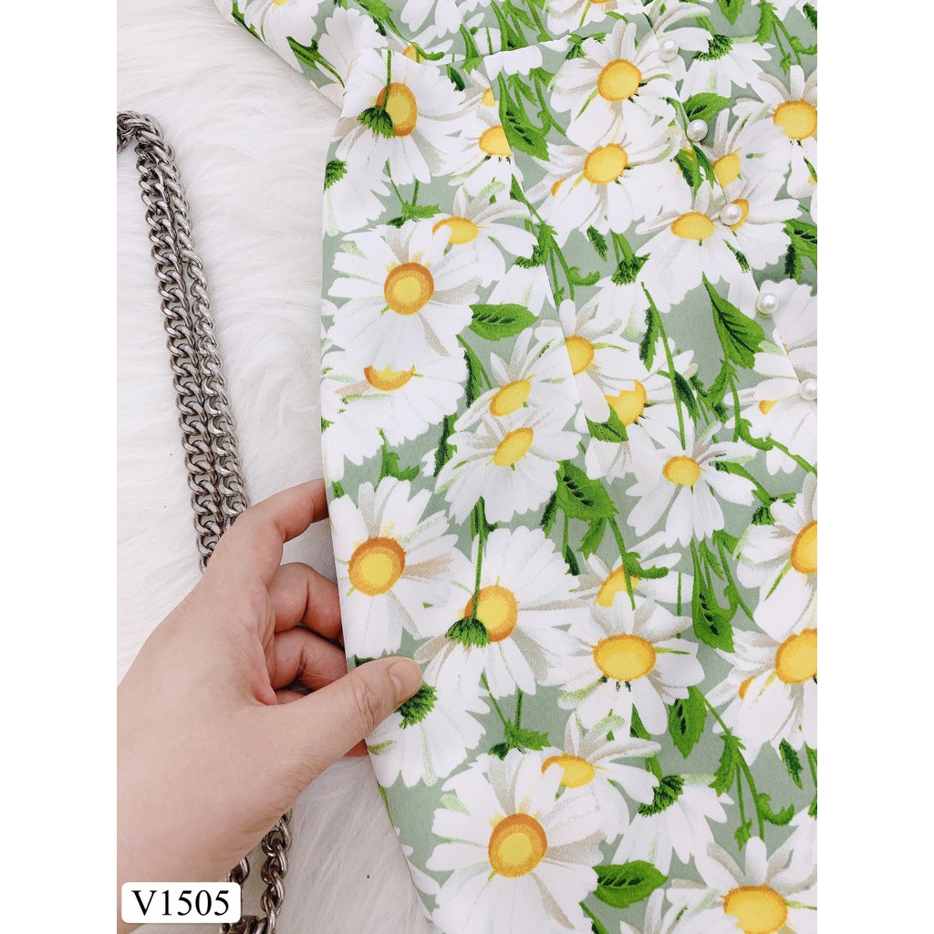 Váy xanh hoa cúc trắng đuôi cá V1505 (Kèm ảnh thật do shop tự chụp) | BigBuy360 - bigbuy360.vn