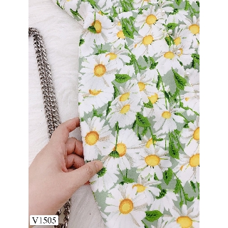 Váy xanh hoa cúc trắng đuôi cá V1505 (Kèm ảnh thật do shop tự chụp)