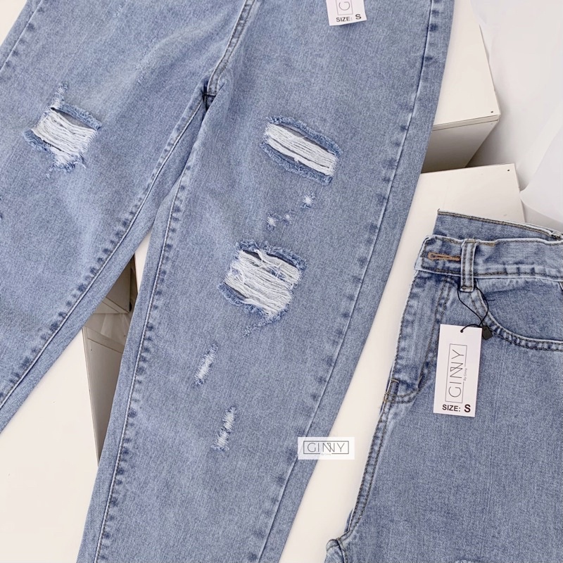 Quần Baggy Jean Nữ Hack Dáng KHA-025 | Quần Jean Cạp Cao | Vải Jean Wash Xịn | GinHouse Shop