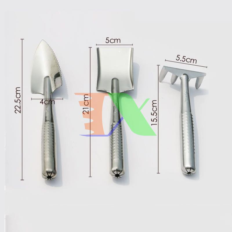 Combo 10 bộ dụng cụ làm vườn 3 món thép trắng TXE-3IN, Bộ xẻng 3 món Inox , Xẻng 3 trong một