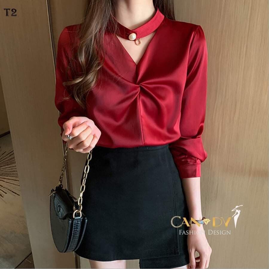 Áo sơ mi nữ kiểu công sở dài tay form suông phong cách hàn quốc thiết kế cách điệu T2 Candy Fashion | BigBuy360 - bigbuy360.vn