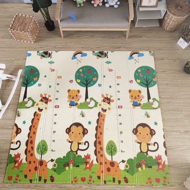 Thảm xốp xpe 2m cho bé gấp gọn tấm lót trải sàn 2 mặt chống thấm chống trơn Hàn Quốc phủ silicon
