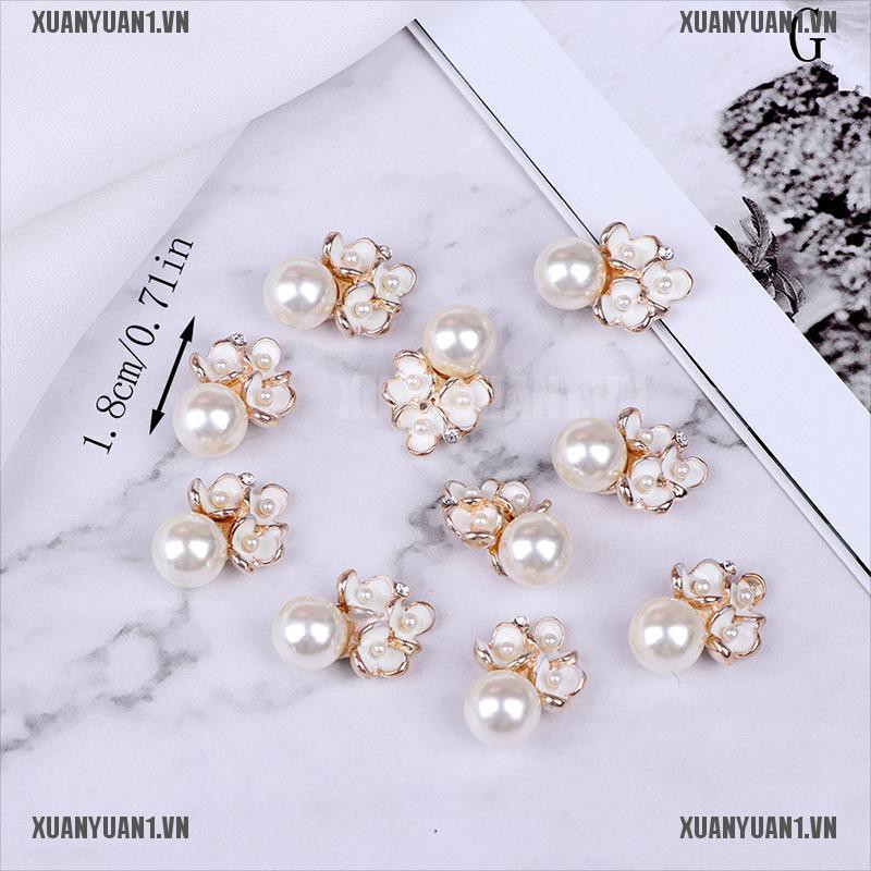 [XUANYUAN1] Set 10 Nút Trang Trí Mặt Phẳng Đính Đá Ngọc Trai