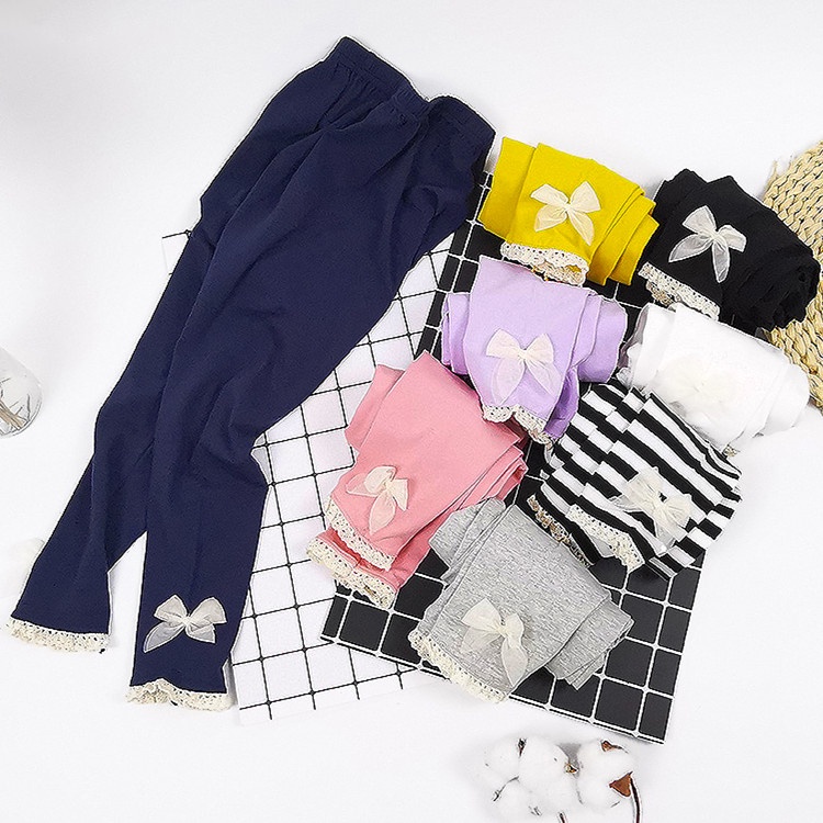 Quần Legging Cotton Màu Trơn Co Giãn 100-140cm Cho Bé Gái