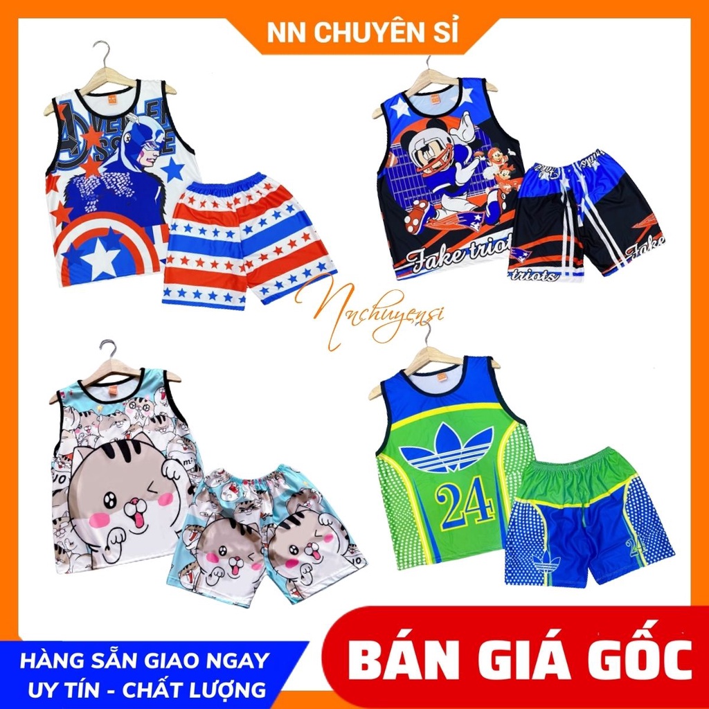 Đồ bộ SÁT NÁCH - 3 LỖ bé trai gái size đến 47kg chất thun mềm mát in AMI pokemon hoạt hình dễ thương DBRBSN FULL SIZE