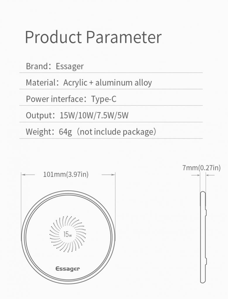 ESSAGER Đế Sạc Nhanh Không Dây 15w Qi Cho Iphone 11 Pro Xs Max X Xr 8 Samsung S20 Xia
