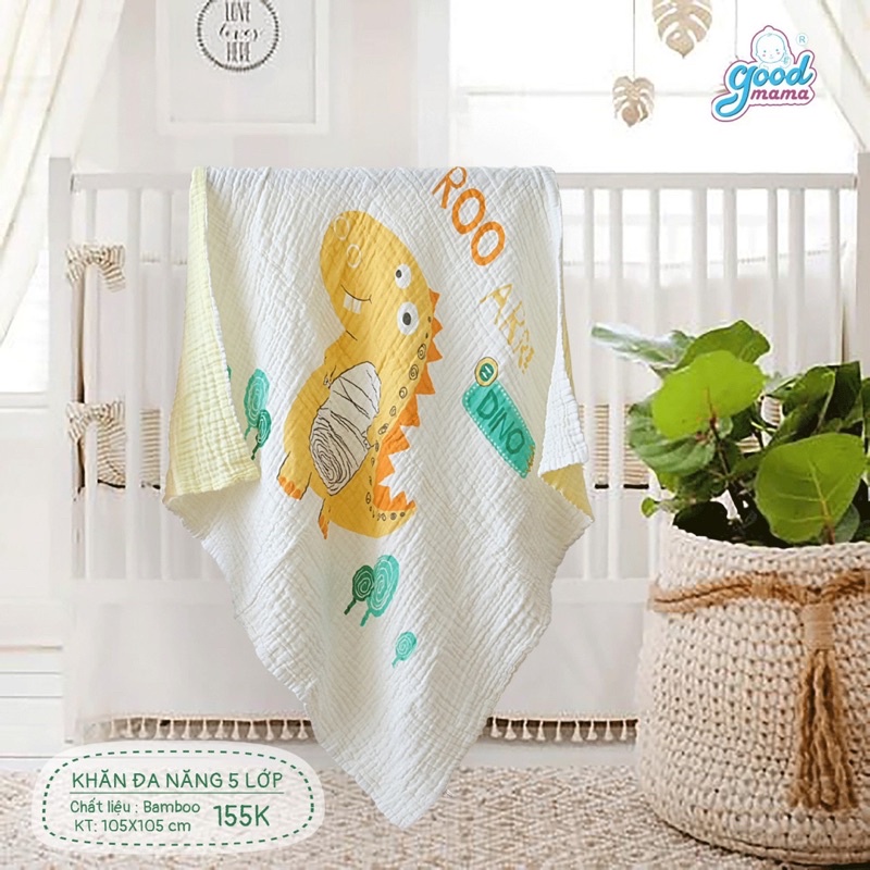 [Goodmama] Khăn tắm, khăn đa năng 6 lớp xô muslin siêu mềm mại cho bé sơ sinh kích thước 110x120cm