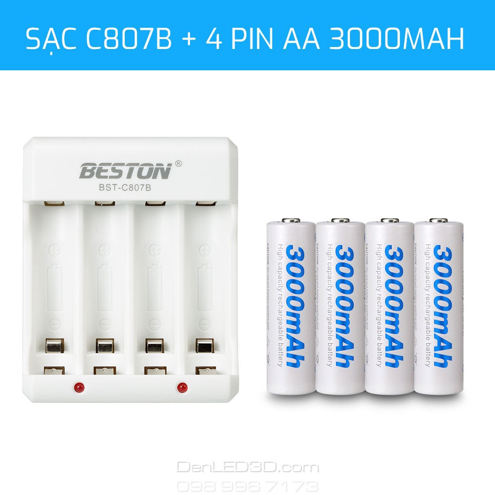 [Chính Hãng] Combo Sạc BESTON C807B Kèm Pin AA 3000mAh - BH 1 Đổi 1