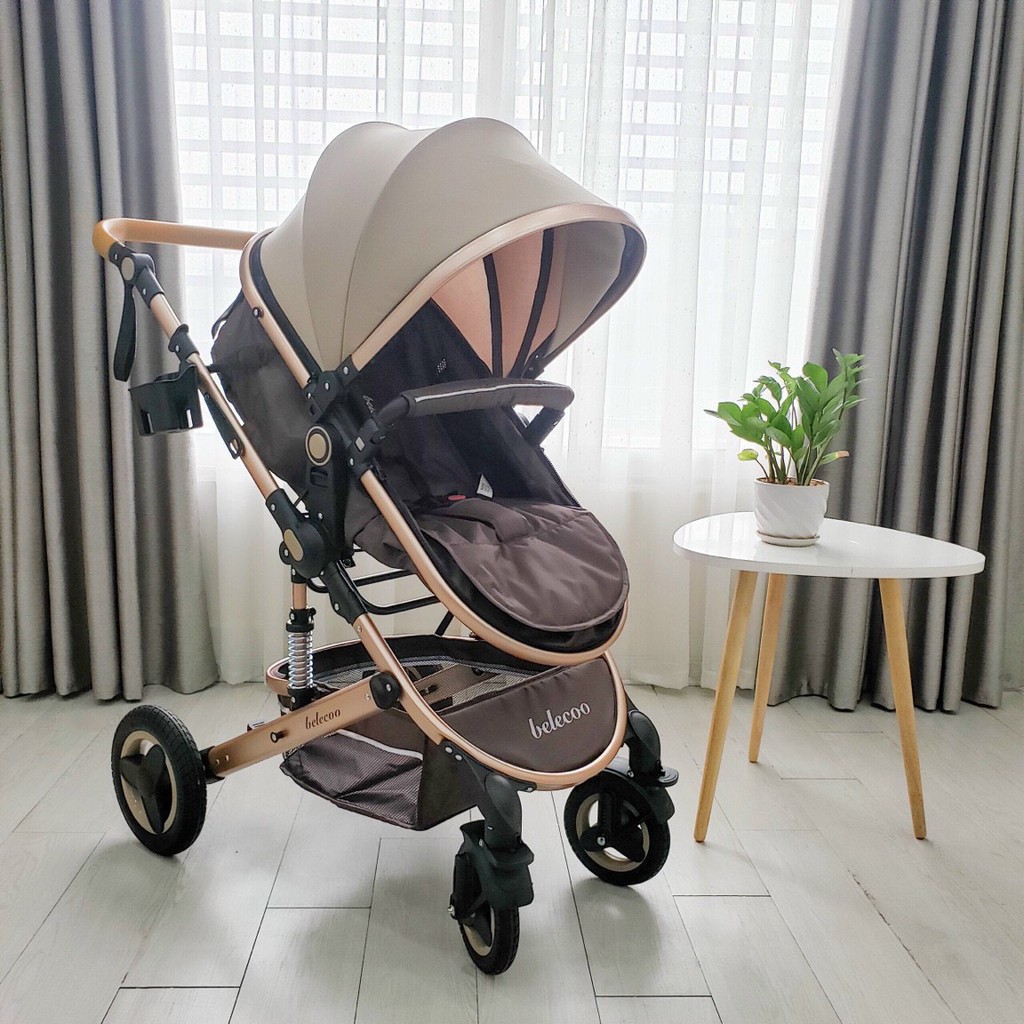 Xe đẩy cho bé (xe đẩy nôi cho bé) gấp gọn 2 chiều 3 tư thế CAYABE Belecoo 5 màu nâu - xám - hồng - xanh