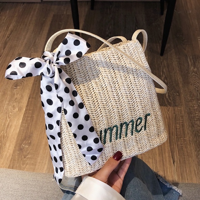 Túi cói Summer đeo vai, túi xách tay phong cách Hàn Quốc đi du lịch, đi biển siêu xinh - Julie 115