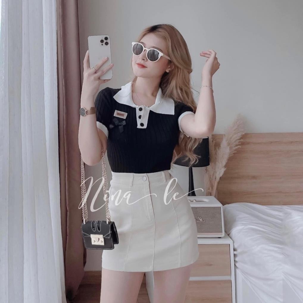 ✔ 𝗙𝗥𝗘𝗘 𝗦𝗛𝗜𝗣  SÉT ÁO SƠ MI CỔ POLO MIX CHÂN VÁY NGẮN CHỮ A