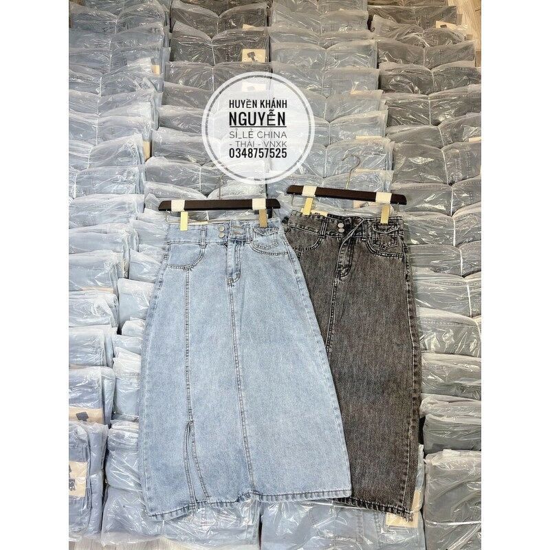 Chân váy bò dáng dài 2 khuy viền xẻ cạnh | BigBuy360 - bigbuy360.vn