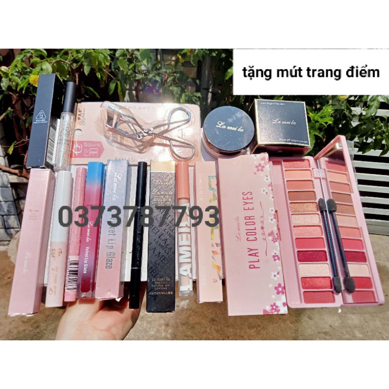 Bộ trang điểm 9 món Tặng mút trang điểm/kem nền B3/nhũ mắt kim tuyến/bấm mi/Maccara/chì kẻ mày/ phấn mắt/kẻ mắt nước