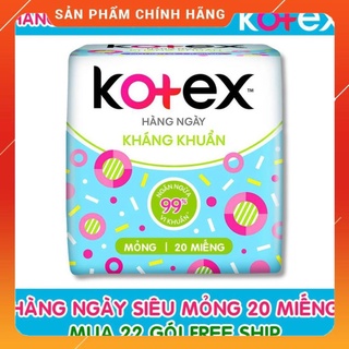 Băng Vệ Sinh Kotex Hàng Ngày Siêu Mỏng Kháng Khuẩn 1 Gói 20 Miếng