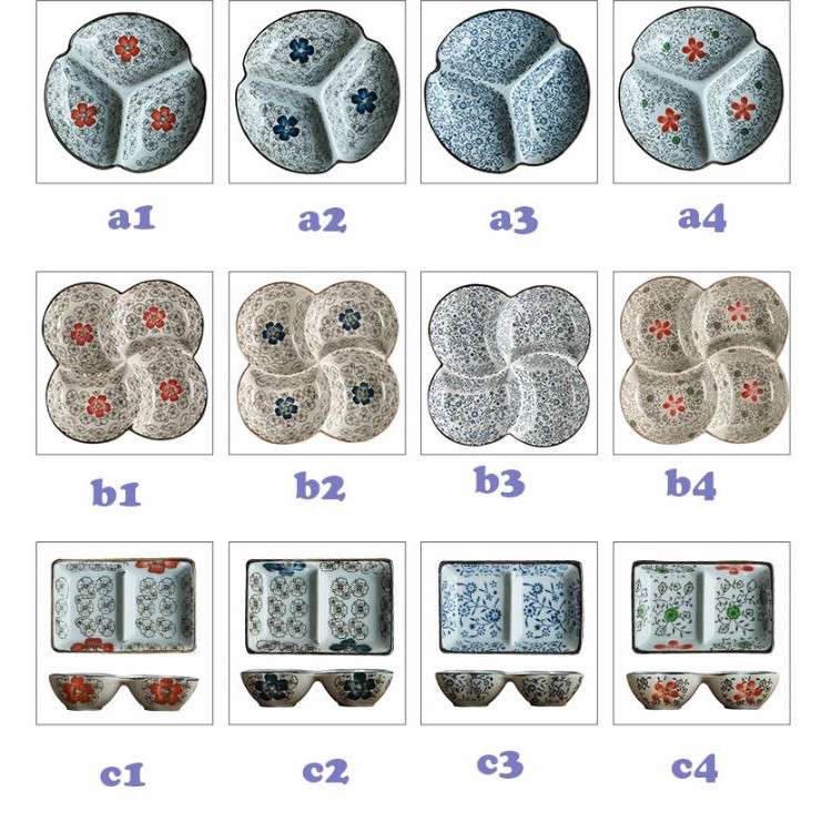 Đĩa Sứ nhiều ngăn, Tráng men họa tiết cao cấp Phong cách NHẬT BẢN