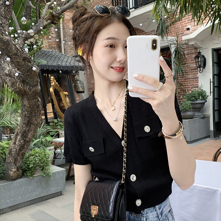 Xiaozhainv Áo cardigan tay ngắn thời trang hè Hàn Quốc trẻ trung cho nữ 3 màu tùy chọn | BigBuy360 - bigbuy360.vn